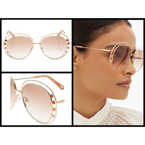 💕CHLOE💕 Delilah Sunglasses ~ Gold Frame Gradient Brown Lenses CE169742 New - Picture 2 of 16